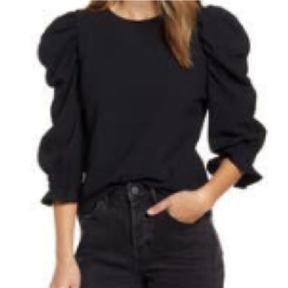 Rachel Parcell Black Puff Sleeve Top